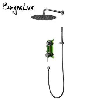 Встраиваемый смеситель для душа из латуни с регулирующим клапаном, настенный, 2 функции, 10 дюймов, смеситель для ванной комнаты, отдельный держатель для горячей и холодной воды, скрытый набор Thin 2MM