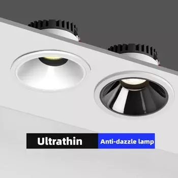 Встраиваемый светодиодный потолочный светильник Cob с узким, сверхтонким, 5 Вт, 7 Вт, 9 Вт, 12 Вт, 15 Вт, с регулируемой яркостью и антибликовым покрытием 5W&Warm White 3000K&NOT DIMMABLE чёрный