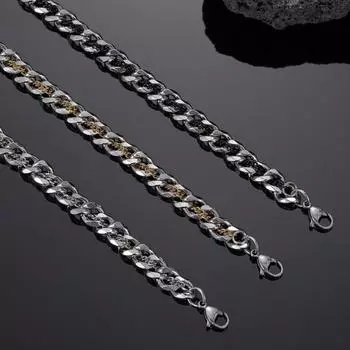 Встроенная цепочка, двойная кубинская цепочка, ожерелье для мужчин и женщин, базовая цепочка в стиле панк из нержавеющей стали, винтажные колье с панцирными звеньями 45+5cm серебряный