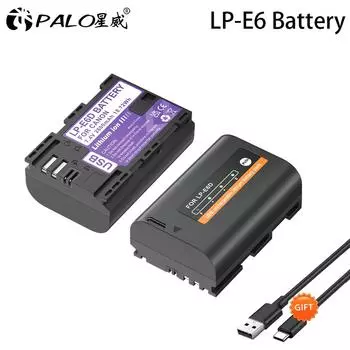Встроенный аккумулятор PALO 2600 мАч USB LP-E6 LP E6 LPE6 LP E6N Akku для камер Canon 5D Mark II III 7D 60D EOS 6D 70D 80D EOS 5DS R