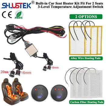 Встроенный комплект подогрева сидений автомобиля, подходит для 2 сидений, универсальные грелки 12 В, макс. 108 Вт, 3 уровня, квадратная система двойного управления