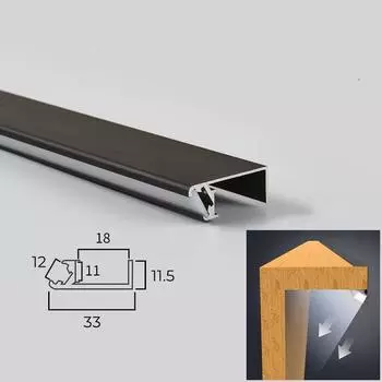 Встроенный светодиодный светильник для полки шкафа, алюминиевый профиль с кромкой из слоистого алюминия, 18 мм, деревянная доска, подсветка, невидимая зажимная планка, светодиодная лента 0.3mX1pcs чёрный