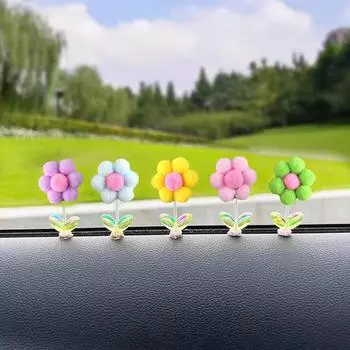 Встряхивающие цветы для приборной панели 5 шт. Декор для приборной панели автомобиля Забавные и милые украшения Плюшевые цветы Украшение автомобиля для женщин и мужчин