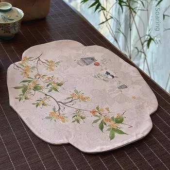 Встряхивающий Ароматное Облако Пряжа Сухой Пролив Чайные Места Счастливая Хурма Османтус Двусторонняя Бегония Водонепроницаемая Ткань в Новом Китайском Стиле Дзен Подставка для Чайника Oval Begonia