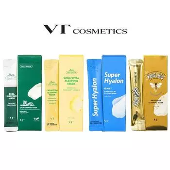 VT Маска для сна 4 мл x 6 шт.: Super Hyalon/ Cica Vital/ Cica/ Propolis, Антивозрастной, Увлажняющий, Корейская косметика, Kbeauty, образец Super Hyalon