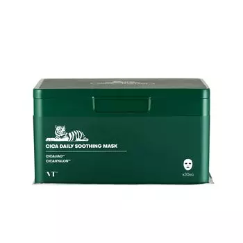 VTCOSMETICS Cica Daily Soothing Mask Маска для лица 30 листов Увлажняющая Чувствительная кожа Сухая кожа Уход за кожей Уход за грубой кожей Уход за порами [Оригинальный продукт] (Икс