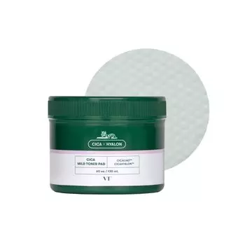 VTCOSMETICS Cica Mild Toner Pads 2 типа 60 шт. Увлажнение Чувствительная кожа Сухая кожа Уход за кожей Отшелушивающий уход Уход за порами Протирание лосьоном Мягкий тоник