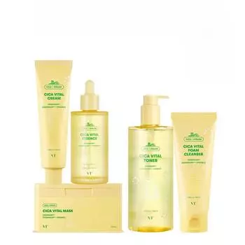 [VTCOSMETICS] CICA VITAL Skincare Yuja Витаминный осветляющий уход за кожей (Тканевая маска 30 листов, тонер 500 мл, очищающая пенка 100 мл, крем 100 мл, эссенция 100 мл.)