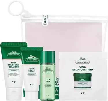 VTCOSMETICS VT CICA Trial Kit Set Travel Kit Mild Foam Cleanser Skin Cream Toner Pad Увлажняющий уход за чувствительной кожей Очищающий лосьон для лица