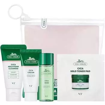 VTCOSMETICS VT CICA Trial Kit Set Travel Kit Mild Foam Cleanser Skin Cream Toner Pad Увлажняющий уход за чувствительной кожей Очищающий лосьон для лица