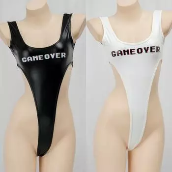 «Второе измерение»: Сексуальное платье-бикини Cyber из лакированной кожи с высоким разрезом и открытой спиной One Size