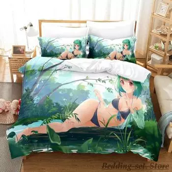 Vtuber Hololive Uruha Rushia Комплект постельного белья из трех предметов с рисунком из мультфильма «Аниме» для взрослых и детей, комплект пододеяльников 3D, милые девушки в бикини 70x133cm 2pcs
