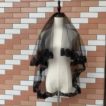 Вуаль на Хэллоуин, черная короткая кружевная короткая вуаль чёрный