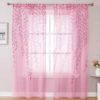 Вуаль, тюлевая занавеска с ивой, сетчатая занавеска с принтом в современном стиле, занавеска для гостиной 100*210 см зелёный