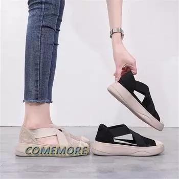 Vulcanized Women s Sneakers Sandals 2024 Fashion Lady Girl Summer Woman Casual Jelly Shoes Platform Sandals Hollow Out Mesh Flat 35 абрикосовый