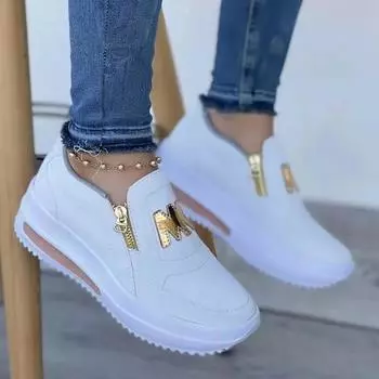 Вулканизированная обувь для женщин с боковой молнией на платформе, женские теннисные кроссовки на плоской подошве, нескользящая обувь из цельной искусственной кожи, женская обувь 36