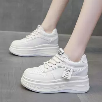 Вулканизированная обувь, увеличивающая рост, женские весенние кроссовки из искусственной кожи на скрытом каблуке, женские прогулочные туфли на платформе со шнуровкой 38 чёрный