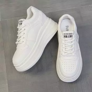 Вулканизированная обувь, увеличивающая рост, женские весенние кроссовки из искусственной кожи на скрытом каблуке, женские прогулочные туфли на платформе со шнуровкой 35 чёрный