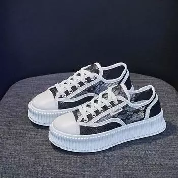 Вулканизированная обувь, женские летние трендовые сетчатые дышащие парусиновые кроссовки, женские кроссовки на плоской подошве, теннисные спортивные кроссовки, Zapatos De Mujer 35