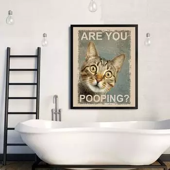 Вы какаете, настенный постер для ванной комнаты, забавная цитата, печать на холсте, милый любопытный кот, ретро картина, туалетная комната, домашний декор (с рамкой) 15*20cm(with frame)