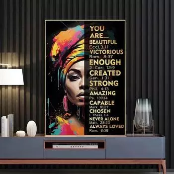 Вы прекрасны, абстрактный красочный африканский постер с черной женщиной, вдохновляющий настенный художественный декор, холст, картина для дома, декоративная 30x45cm no frame