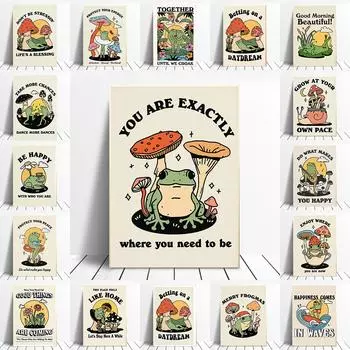 Вы точно забавный постер с грибами в стиле ретро 70-х годов, заводной хиппи, бал, танцующие лягушки, холст, картина, настенные художественные фотографии, домашний декор 21x30cm No Framed