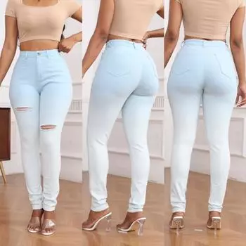 Выбеленные синие и белые джинсы с высокой талией, женские, градиентные S