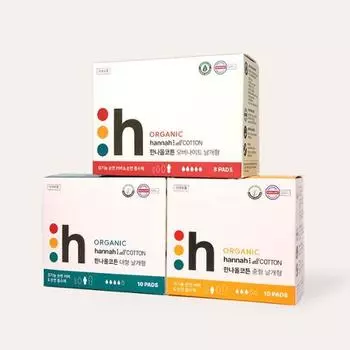 Выберите 1 из 3 видов гигиенических салфеток Hanna All Cotton Organic (Средний 10 пенсов / Большой 10 пенсов / Ночной 8 пенсов),Корейские женские товары Medium (10p)