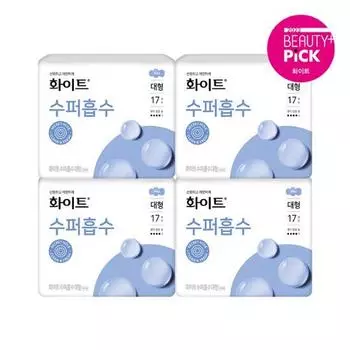 Выберите 1 из 6 видов белых супервпитывающих гигиенических прокладок (средний / большой / очень длинный / на ночь),Корейские женские товары White Super Absorbent Medium 54P