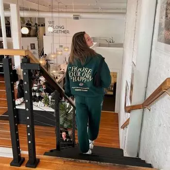 ВЫБЕРИТЕ СВОЮ СЧАСТЛИВУЮ Женскую плюшевую толстовку Amazon с принтом в виде букв и слогана, карманом-кенгуру и завязкой на талии S темно-синий