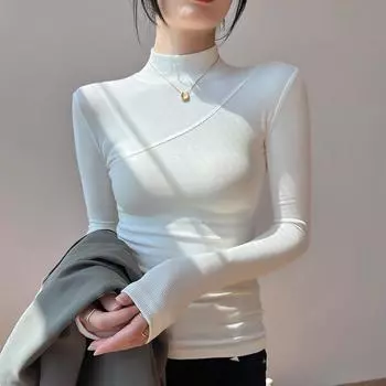 Выбирайте базовые рубашки из высокоэластичного хлопка с полуводолазкой, женские футболки, осенние и зимние слои, обтягивающие флисовые топы с длинными рукавами. S чёрный