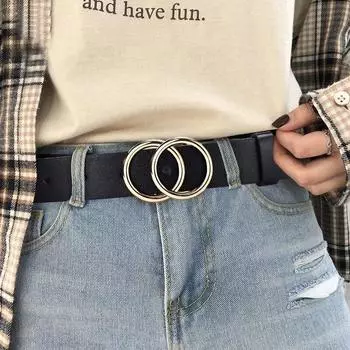 Выбор кожи высокого качества кожаный модный женский винтажный металлический кожаный пояс с круглой пряжкой чёрный