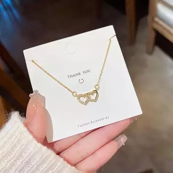 Выцветание титана стальное ожерелье женский Джокер высокое чувство любви ключичная цепочка темперамент онлайн знаменитость ожерелье кулон сердце к сердцу золотой