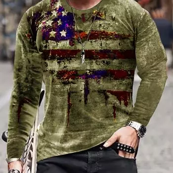 Выцветший флаг 3D принт, мужская новинка с длинным рукавом винтажная футболка, стильные футболки на весну и осень, мужская одежда M
