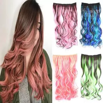Выделенные волосы цвета пианино, накладные волосы, одна часть с 5 клипсами, длинные волнистые волосы, коричневые, красные, синие, разноцветные волосы