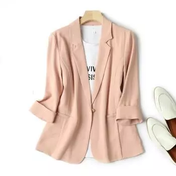 Выделитесь с этим уникальным и стильным женским бежевым пиджаком приталенного кроя с рукавом семь четвертей M белый