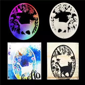 Выдолбленный эллипсоидный дизайн с изображением кошки, металлический трафарет для резки DIY, альбом для скрапбукинга, фототиснение, бумажная карта, ремесленный декор серебряный