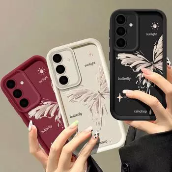 Выдолбленный чехол-бабочка для Samsung S25 S24 S22 Ultra Plus S23 S21 S20 Fe A55 A54 A53 A52 A35 A34 A15 A14 5g ударопрочный силиконовый мягкий тонкий чехол Samsung S24 чёрный