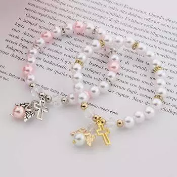 Выдолбленный крестик Ангел Аксессуар Браслет Эластичный браслет-нитка Эластичные крестильные украшения золотой