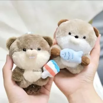 Выдры Маленькая выдра держит рыбу Мягкая игрушка Мягкие милые выдры плюшевая подвеска сумка подвеска 11cm-A