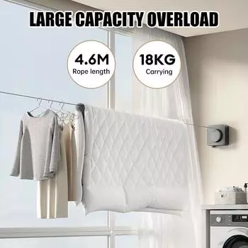 Выдвижная бельевая веревка из нержавеющей стали, не провисающая бельевая веревка для использования в помещении и на открытом воздухе, прочная выдвижная бельевая веревка, экономящая место серый