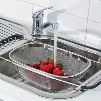Выдвижная корзина для слива из нержавеющей стали с резиновыми ручками, овальная дуршлаговая мойка, стойка для сушки овощей, корзина для домашнего хранения S 18X27X11cm