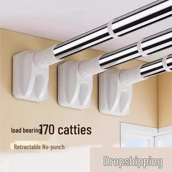 Выдвижная не требующая сверления штанга для сушки и развешивания одежды из нержавеющей стали для ванной комнаты или балкона 0.5~0.8m Stainless Steel [25mm Diameter]