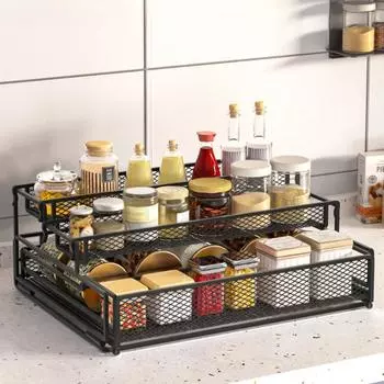 Выдвижная полка для хранения, 3-слойная, складная, кухонная, для приправ, съемные металлические полки для хранения, водонепроницаемый органайзер для дома чёрный