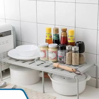 Выдвижная полка для хранения кухонного шкафа, пластиковые держатели для шкафа, штабелируемый органайзер, полка для специй, подходит для кухни, ванной комнаты белый