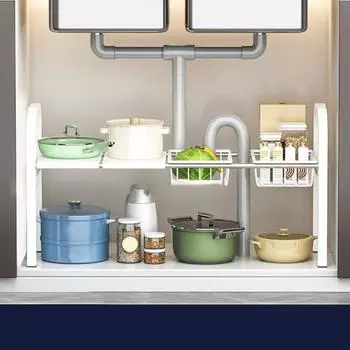 Выдвижная полка для хранения вещей, устойчивая к коррозии, прочная, несущая, для ванной комнаты, под раковиной, расширяемая, прочная, металлическая полка A чёрный