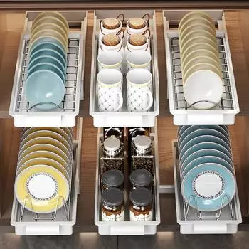 Выдвижная полка для посуды Ящик для сушки посуды из металла Органайзер для посуды Шкаф для выдвижных тарелок Кухонная мебель Современный