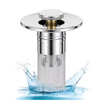 Выдвижная пробка для раковины для 1,1–1,45 дюйма. Модернизированная конструкция 2-в-1 со съемной корзиной из нержавеющей стали. Уловитель волос. Простая установка. Замена пробки для раковины. 1pc