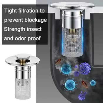 Выдвижная пробка для раковины размером 1,1–1,45 дюйма. Модернизированная конструкция 2-в-1 со съемной корзиной из нержавеющей стали. Уловитель волос. Простая установка. Чистая ванная комната. 1pc