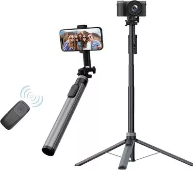 Выдвижная селфи-палка-штатив для телефона из алюминиевого сплава Max. Высота 200 см/78,7 дюймов с гибким чёрный